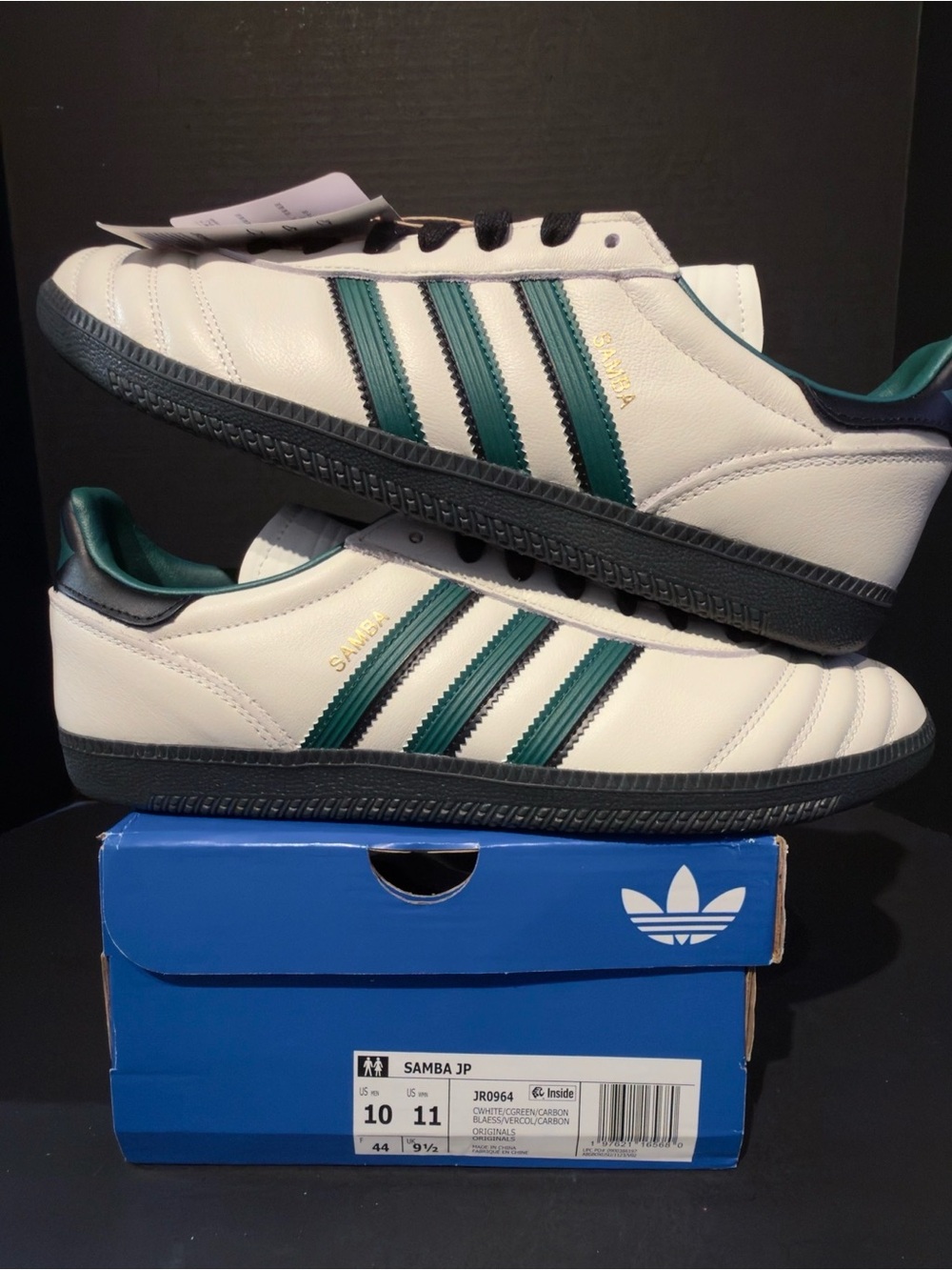 Adidas Samba Classic Sneakers in White with Teal Stripes 10M